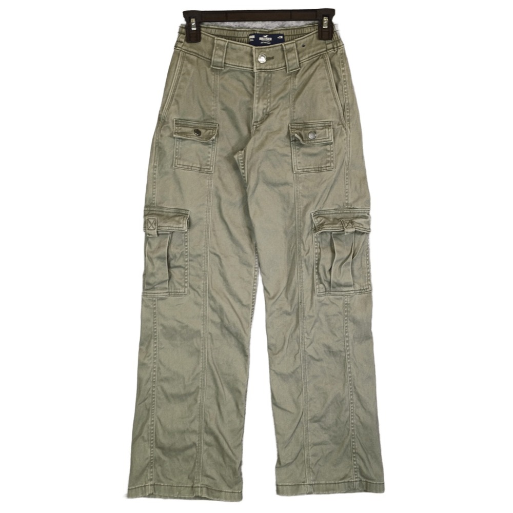 Hollister Womens 00R Low-Rise Biggy Cargo Pants Relaxed Comfortable Green Y2K